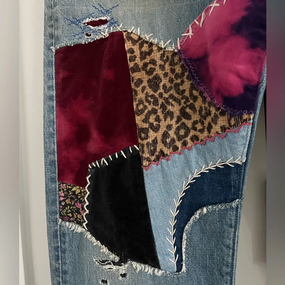 KAPITAL MONKEY CISCO STRAIGHT-LEG PATCHWORK JEANS - Picture 3 of 8